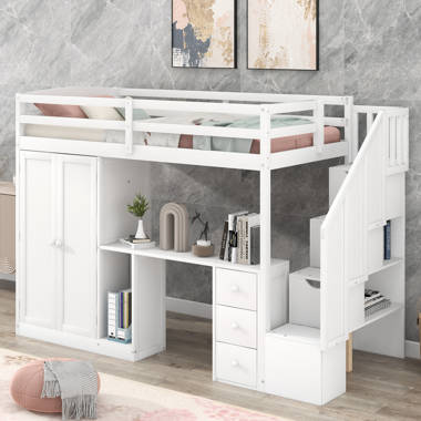 White loft deals bed with drawers